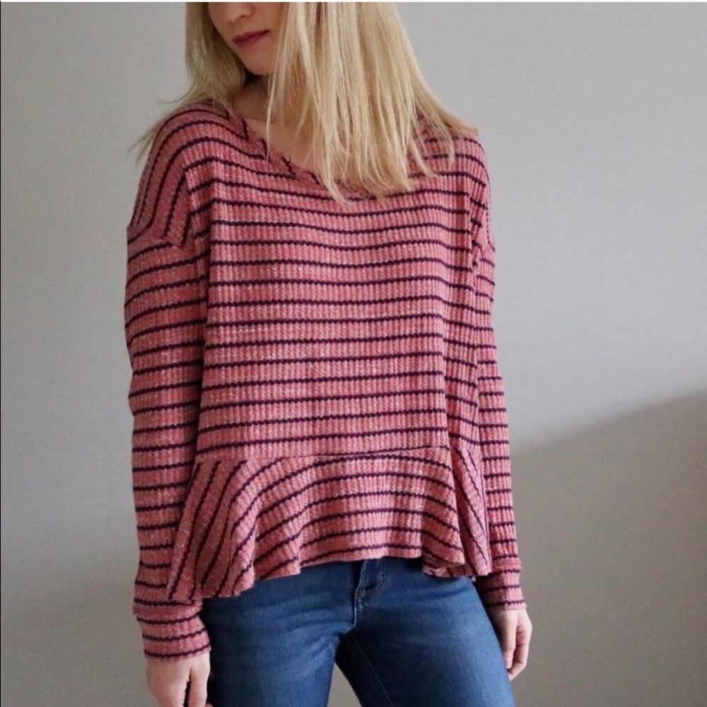 Free People Striped Auntie Em Peplum Thermal Top
